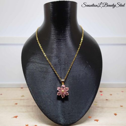 Collier Fleur Rose Éclatante
