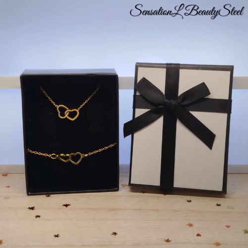 Parure Cœurs Entrelacés – Les Deux Pièces : Collier & Bracelet