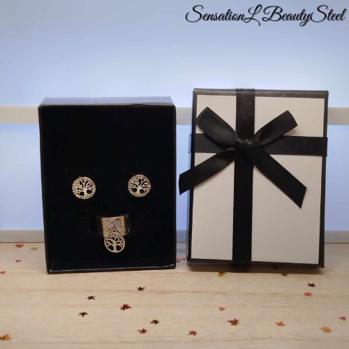 Parure Arbre de Vie – Les Deux Pièces : Boucles d'Oreilles & Bague
