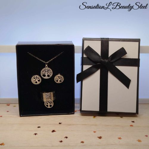 Parure Arbre de Vie – Les Trois Pièces : Collier & Boucles d'Oreilles & Bague