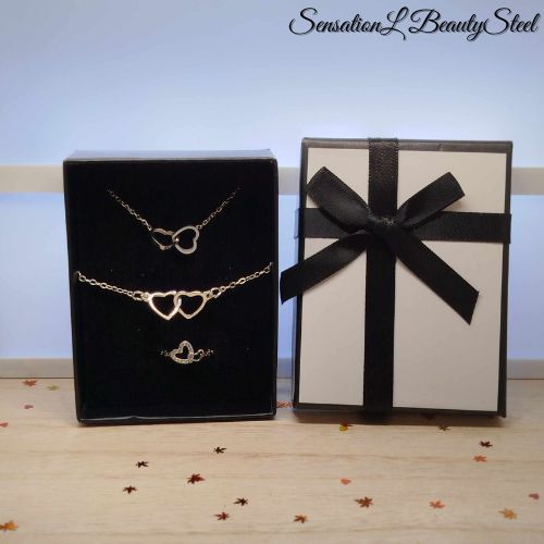 Parure Cœurs Entrelacés – Les Trois Pièces : Collier & Bracelet & Bague